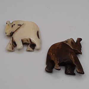 Elephants Pendants African Tribal Yak Bones 1" Set of 2 DIY